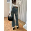 GAGD retro blue four-sided elastic slim nine-inch jeans for women, Korean style, high-waisted, slimming, slightly flared jeans Specification image